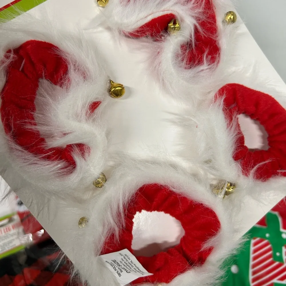 HOLIDAYS DOG BUNDLE, LEG WARMERS, JINGLE BELL SANTA ANKLETS & OUTFIT (HO HO HO)